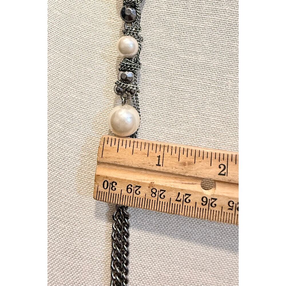 Silver Tone Faux Pearl Multi Strand Necklace 36” - Picture 4 of 10